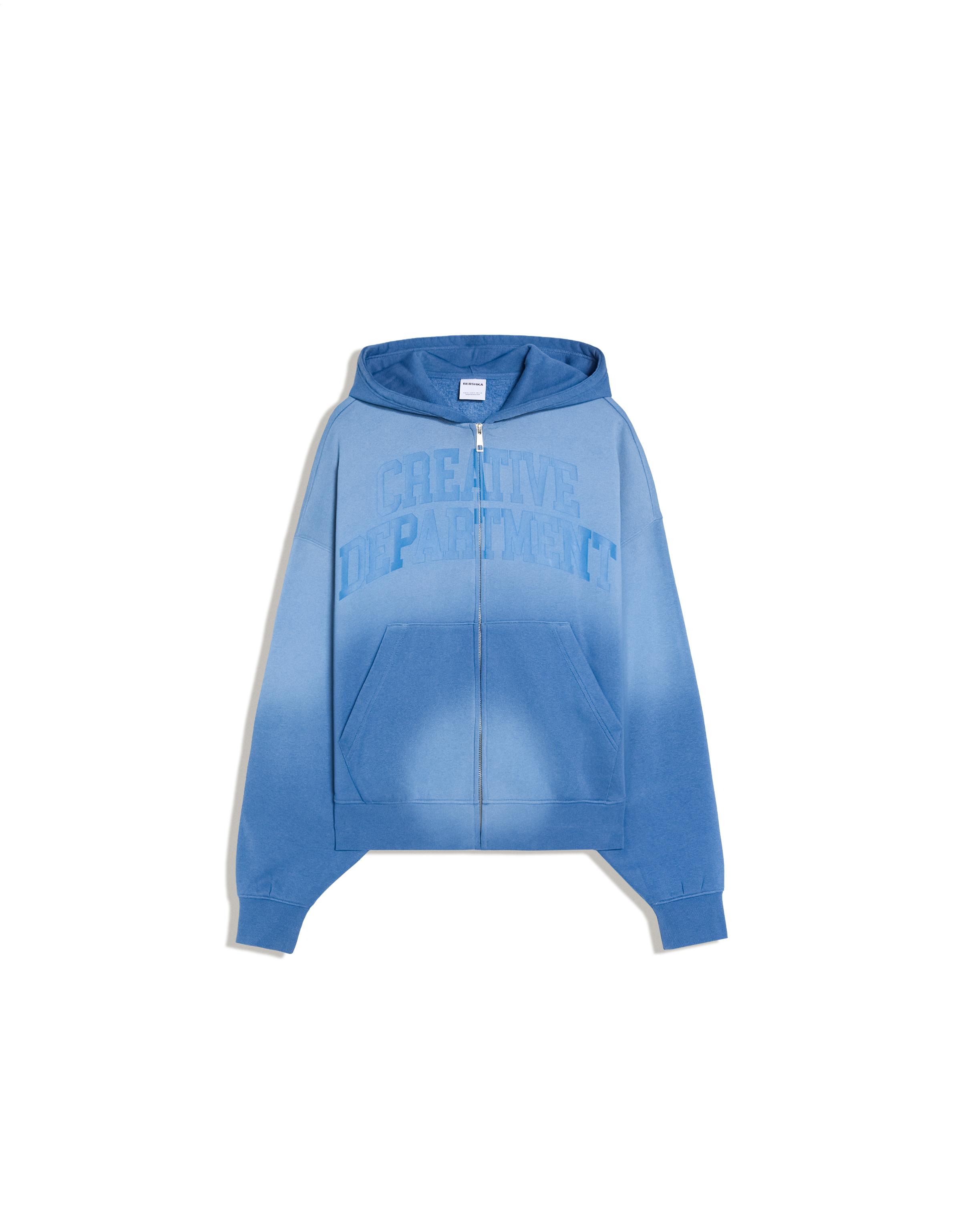 Washed effect print hoodie — Blue