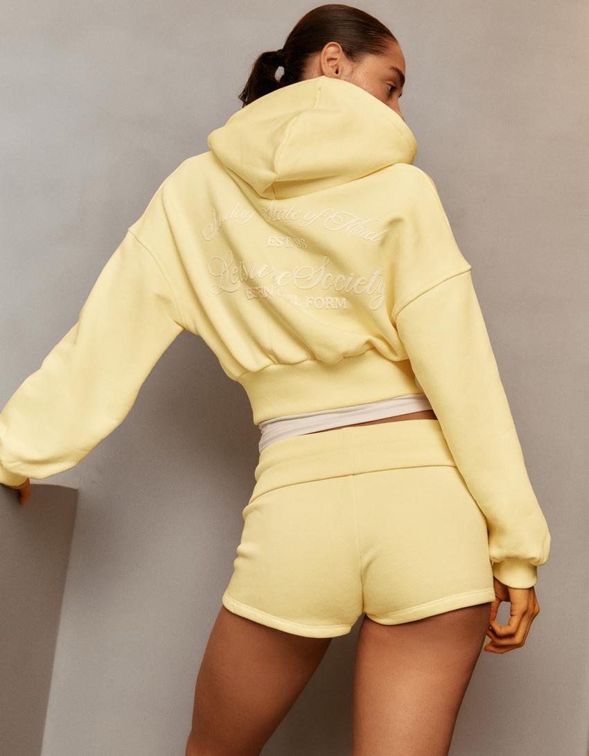 Plush Bermuda shorts with fold-over waist-Banana