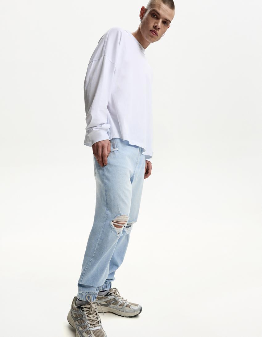 Jeans jogger rotos-Azul claro