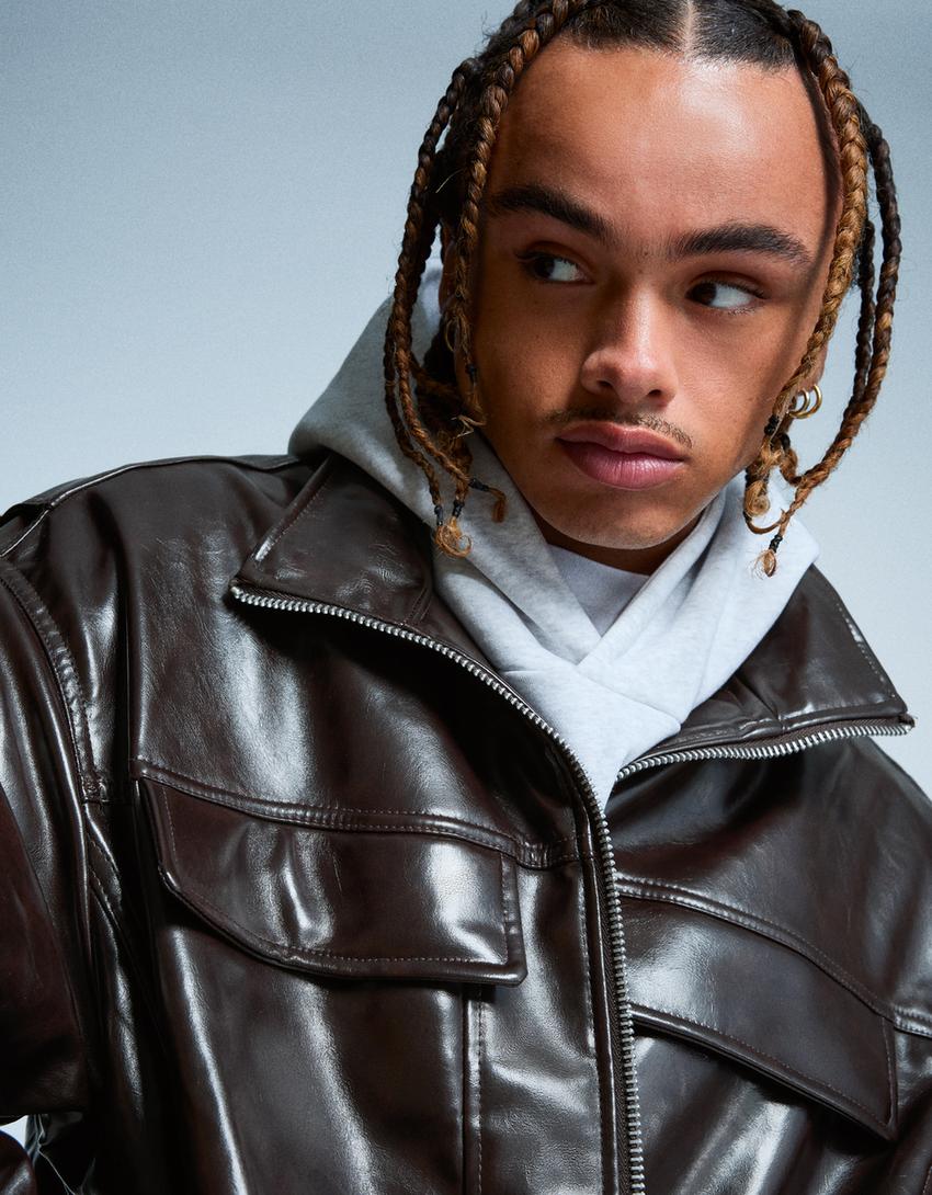 Leather effect jacket-Brown