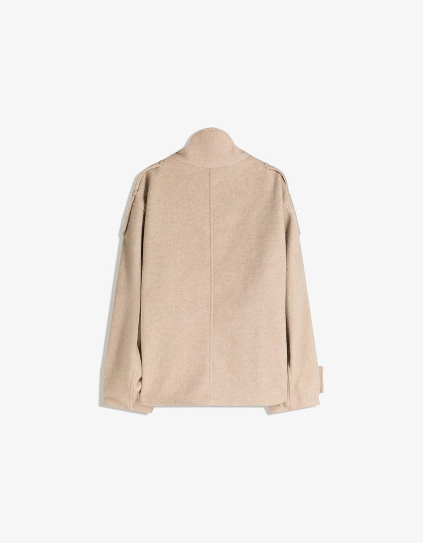 Veste en tissu à col cheminée-Écru