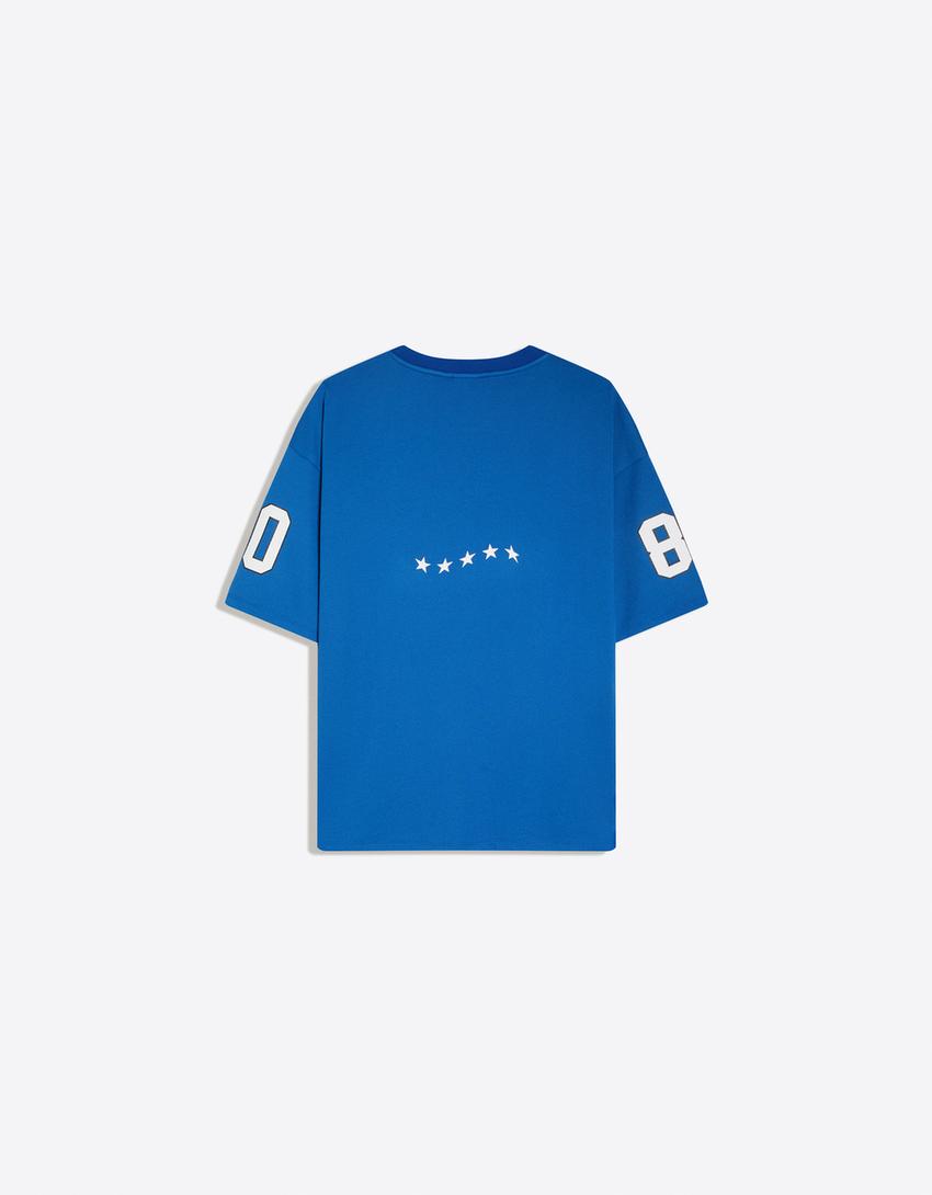 T-shirt manches courtes oversize imprimé-Bleu