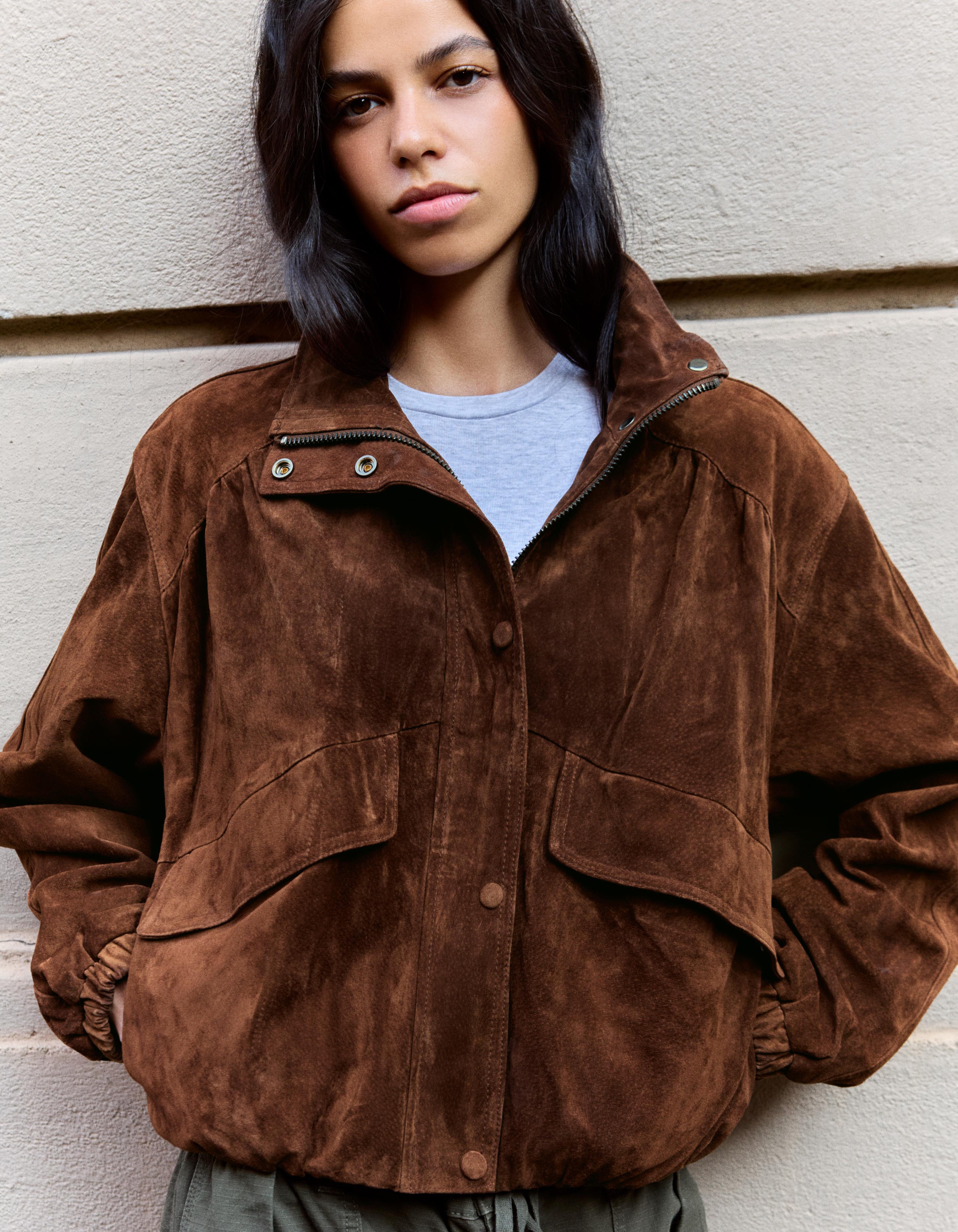 Leather jacket with pockets — Brown