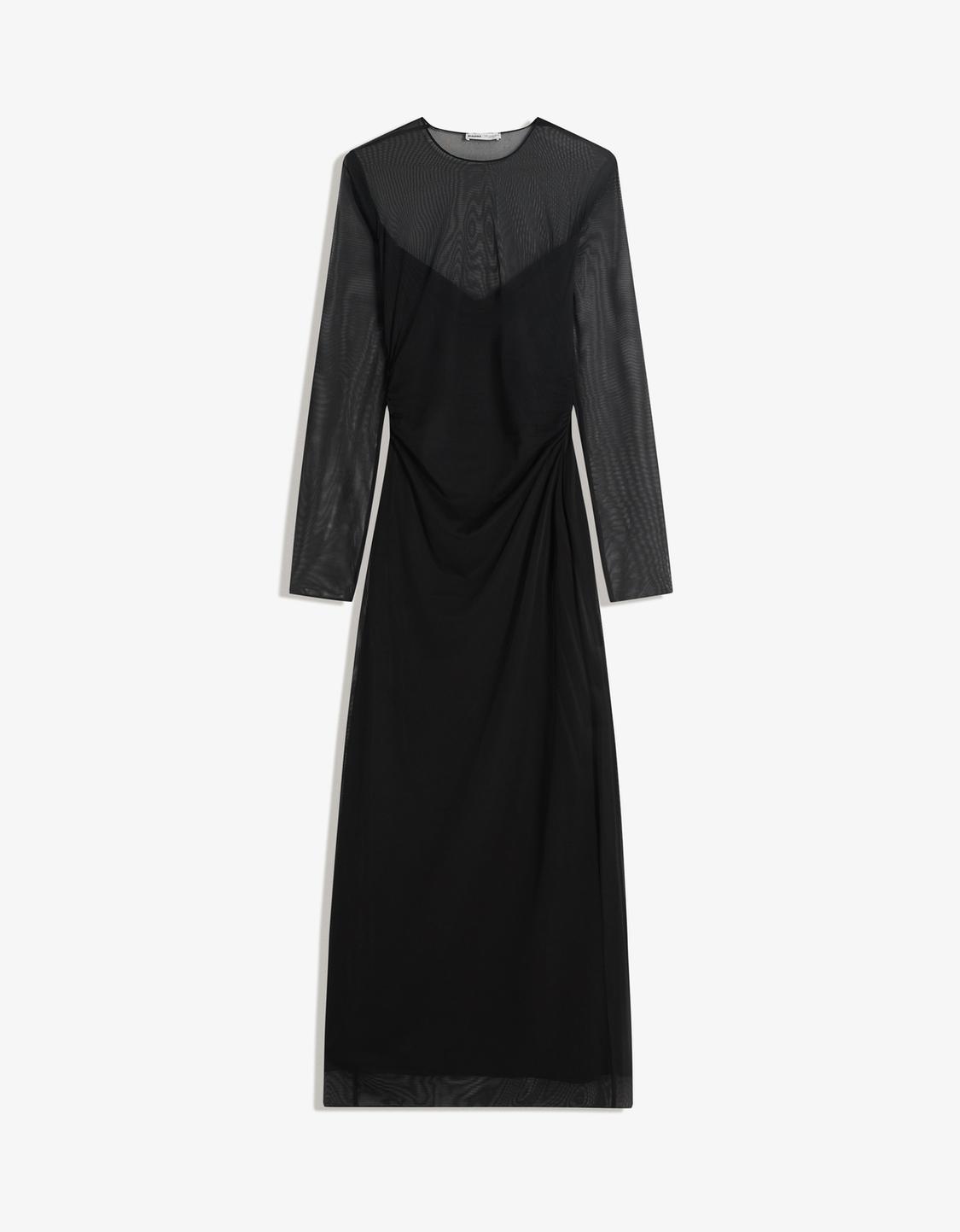 Vestido midi manga comprida tule