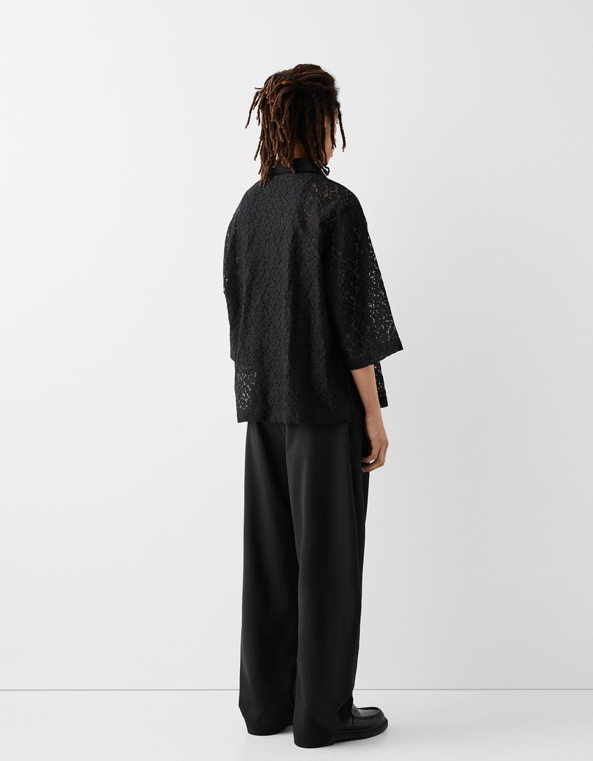 قميص بأكمام بطول 3/4-أسود-1