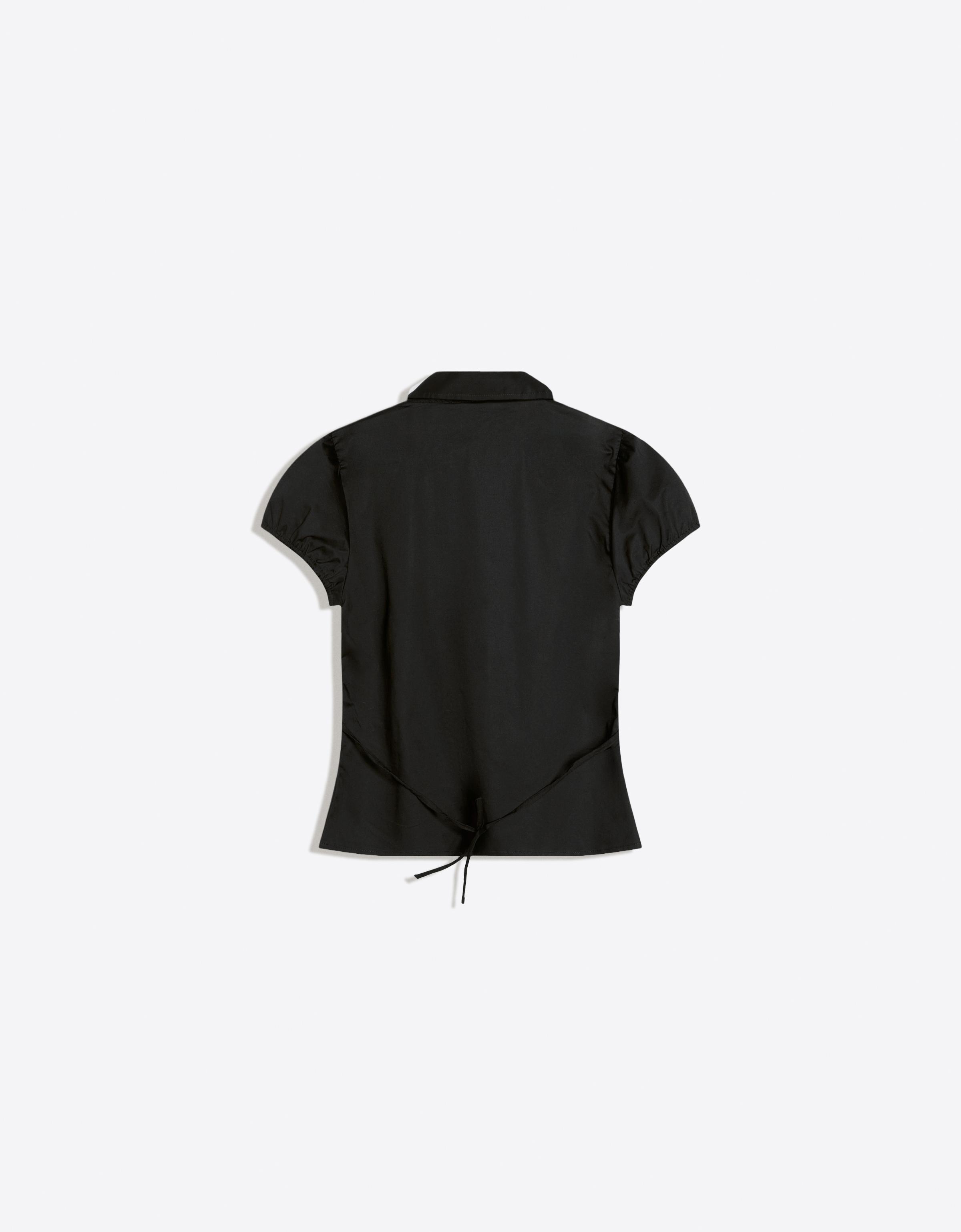 Short sleeve poplin tie-front shirt — Black