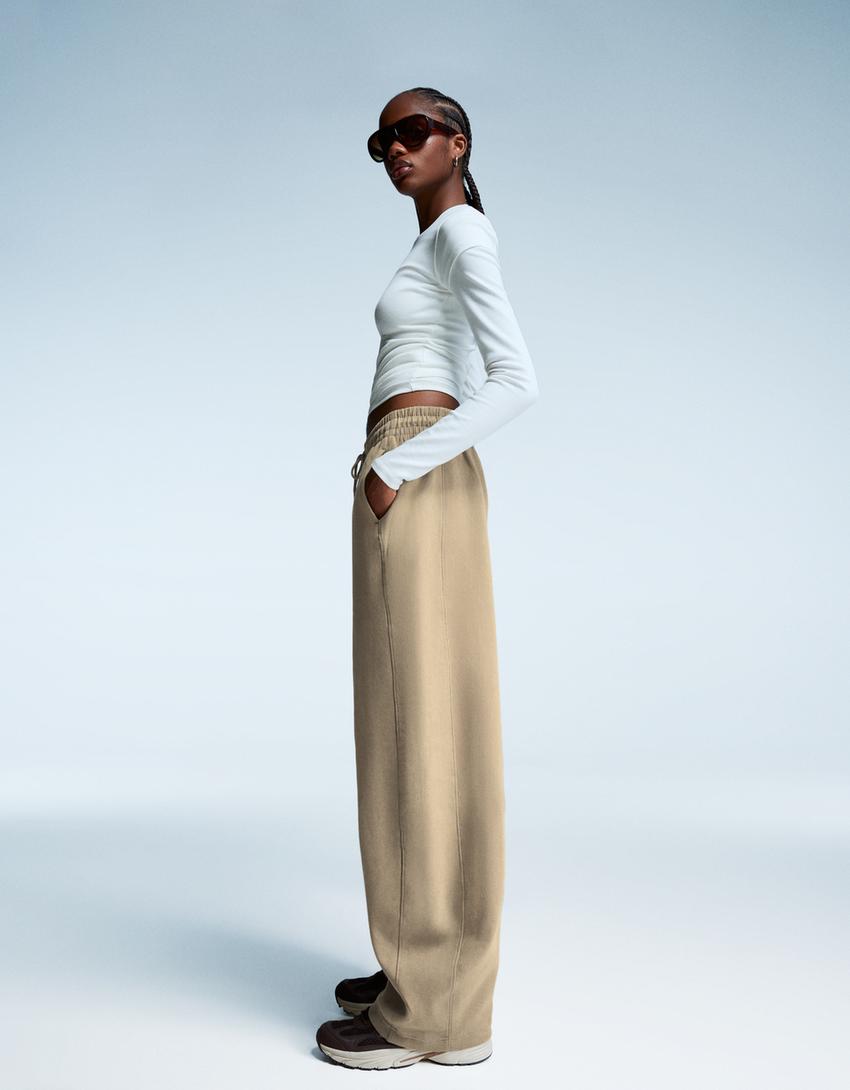 Pantaloni in felpa barrel-Visone-2