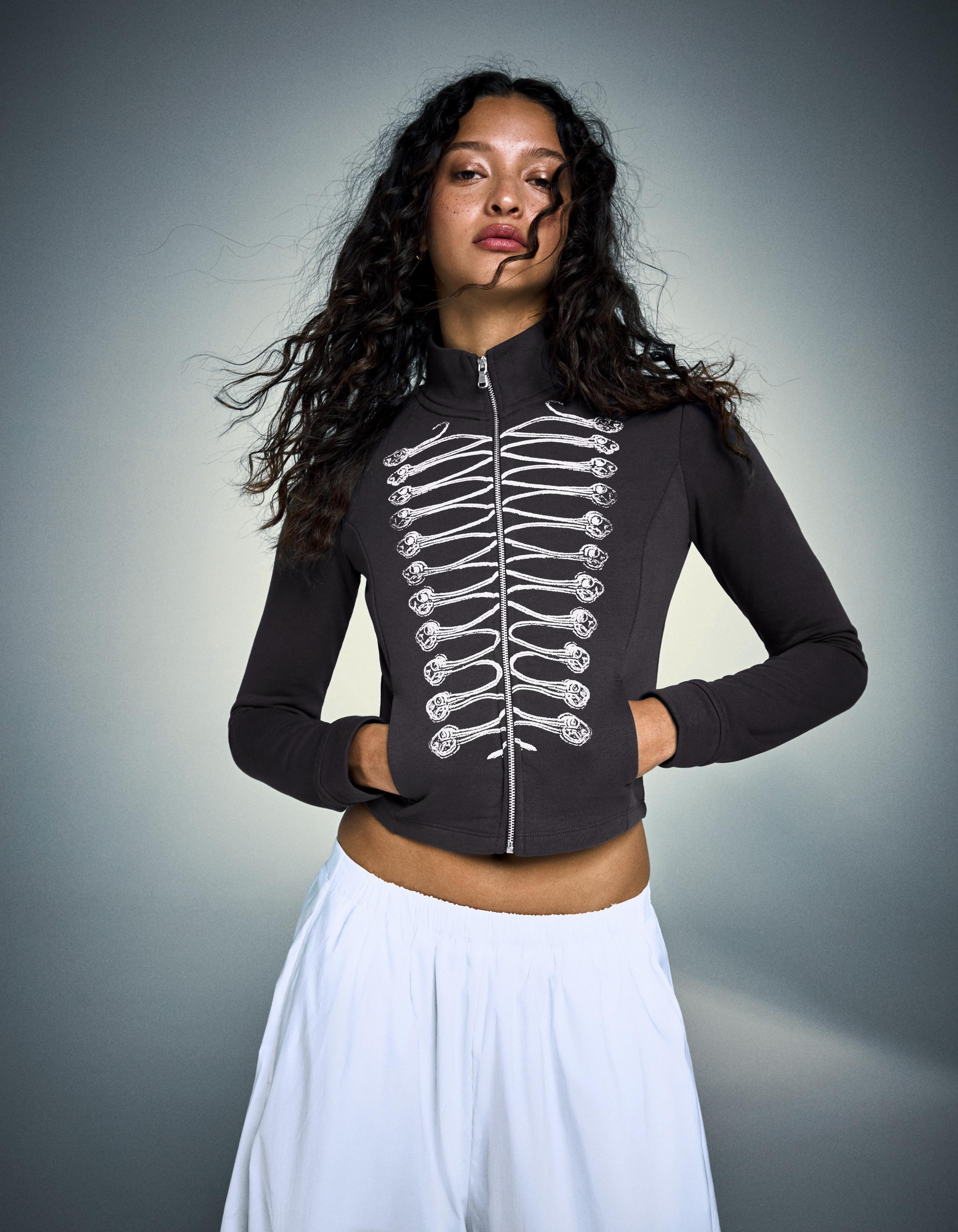 Dar kesim grafik desenli ceket - Görsel 13