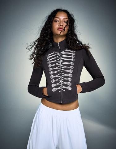 Sweat zippé avec broderie - Bershka France Site en Ligne