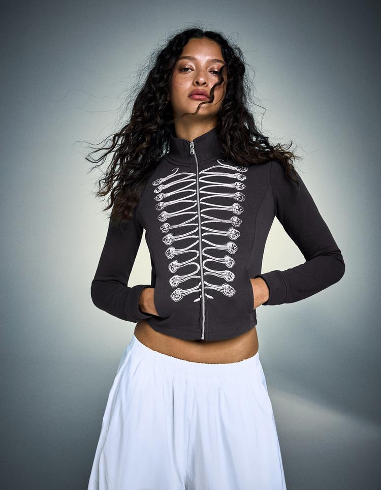 Dar kesim grafik desenli ceket