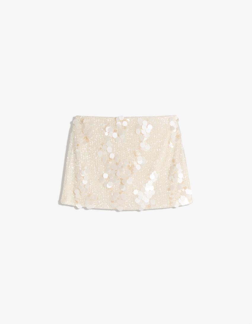 Falda mini lentejuelas-Blanco roto