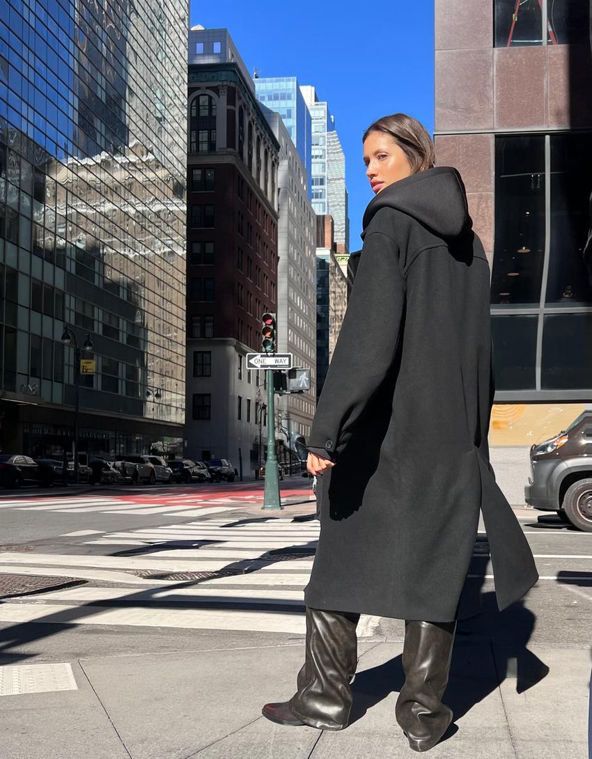 Manteau long épaule tombante-Noir