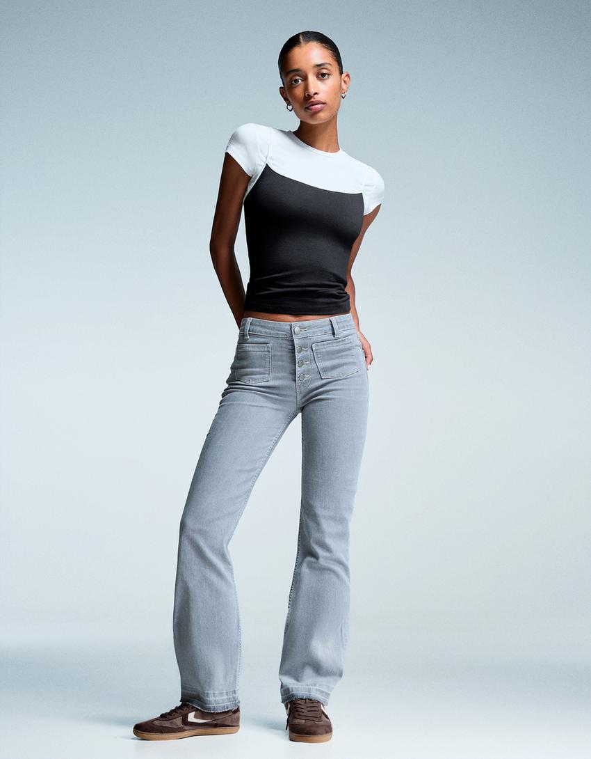 Jeans flare cropped-Gris-0