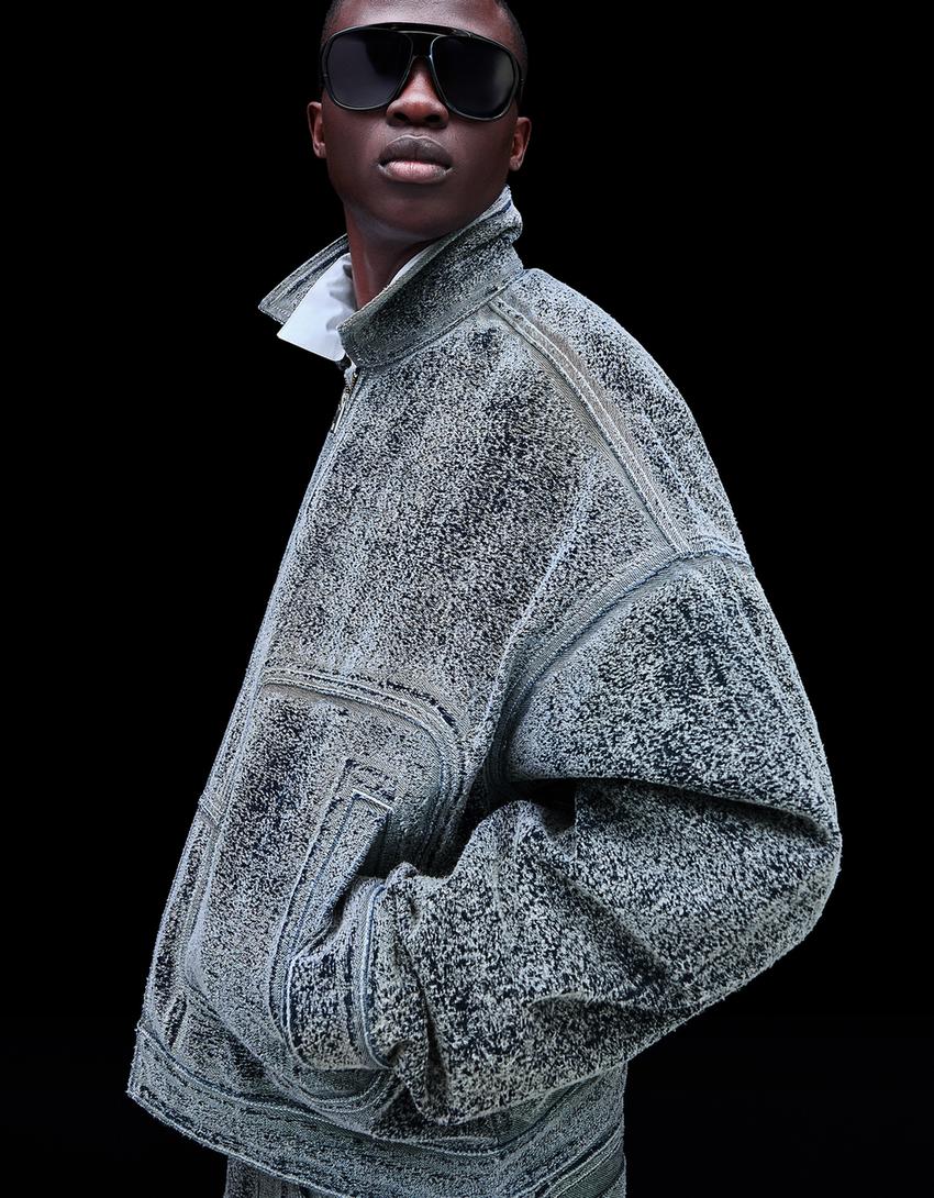 Cazadora denim textura-Azul lavado