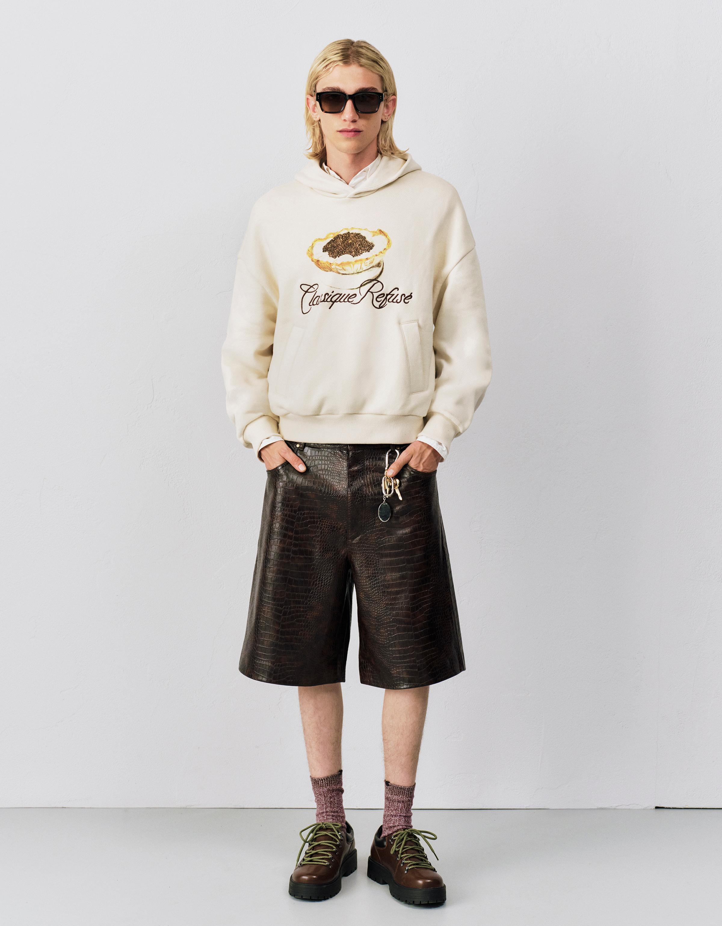 Bershka Sweatshirt Mit Kapuze, Print Und Stickerei Herren M Rohweiß
