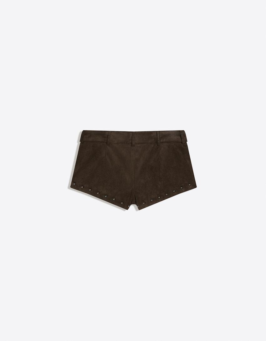 Studded faux suede shorts-Green