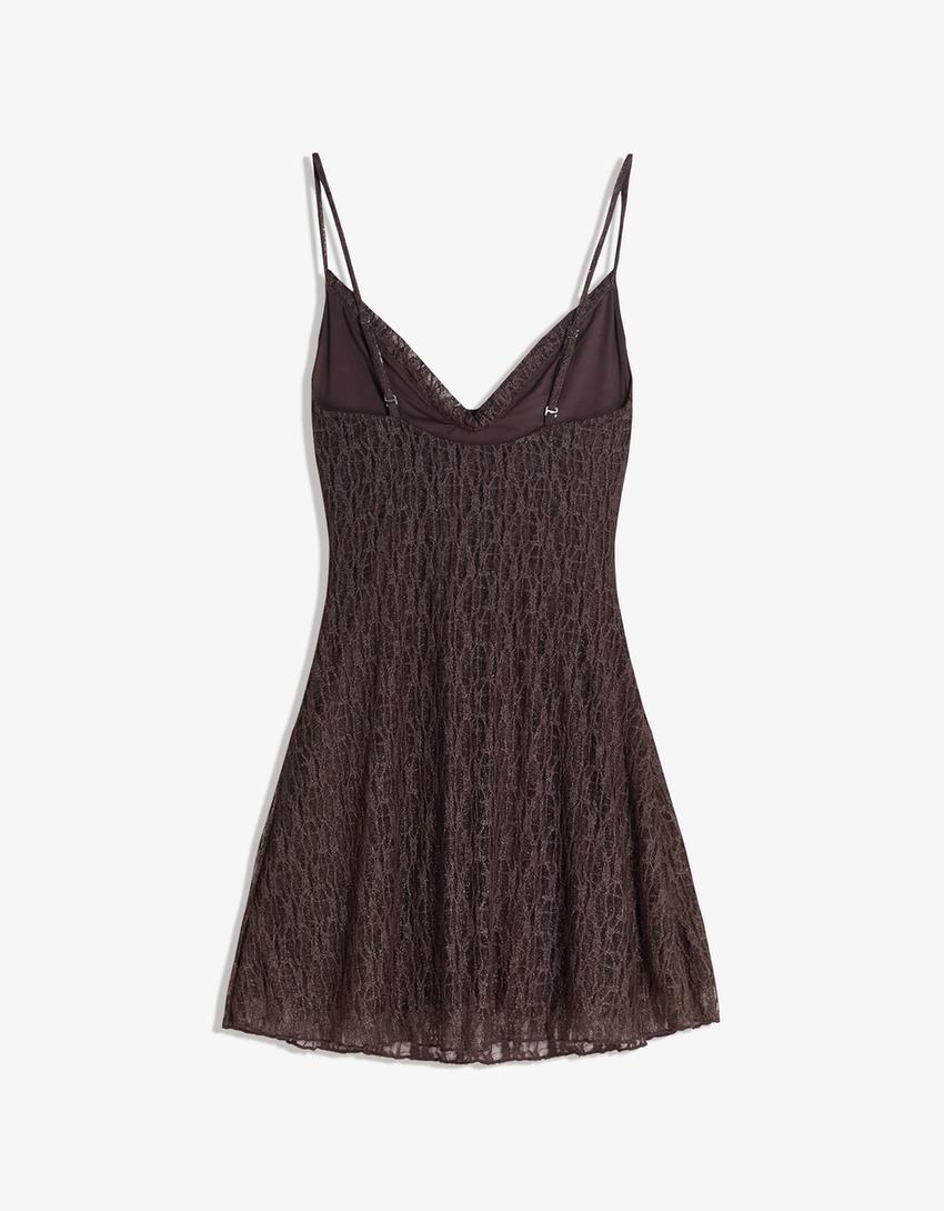 Mini lace strap dress-Brown