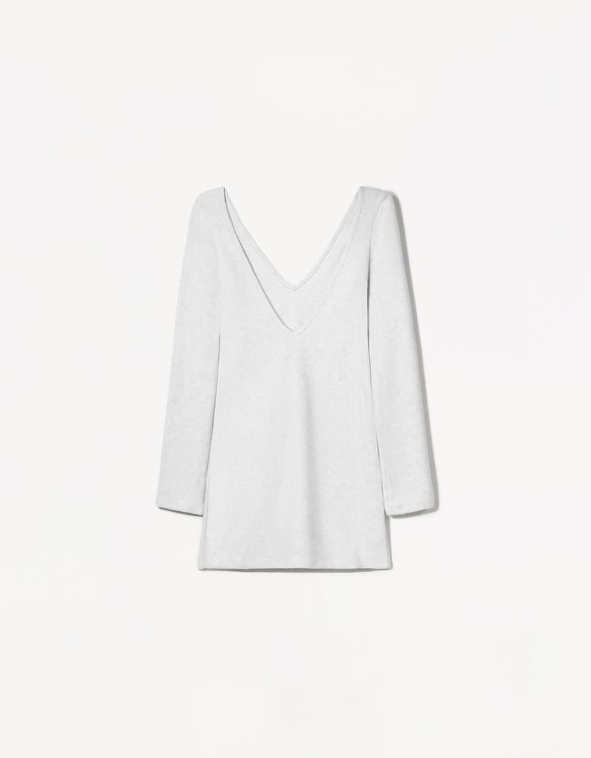 Vestido mini escote pico-Gris-4