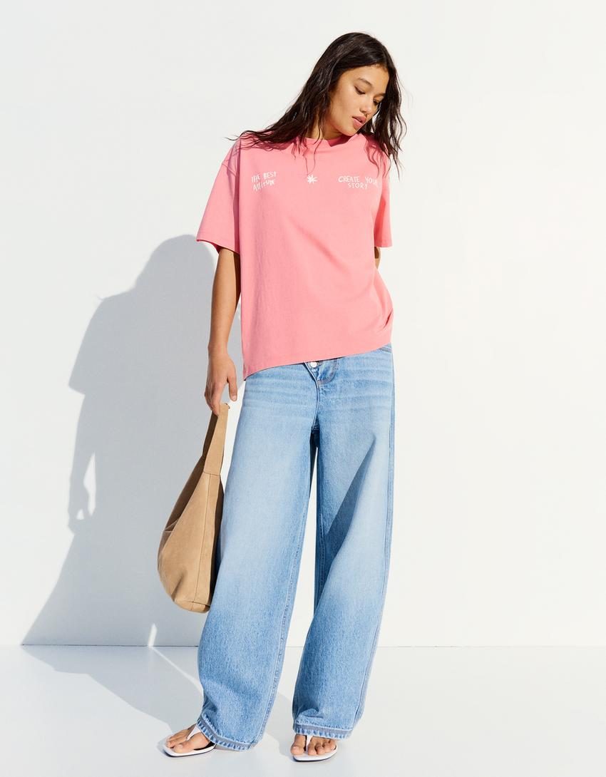 Short sleeve faded T-shirt-Salmon