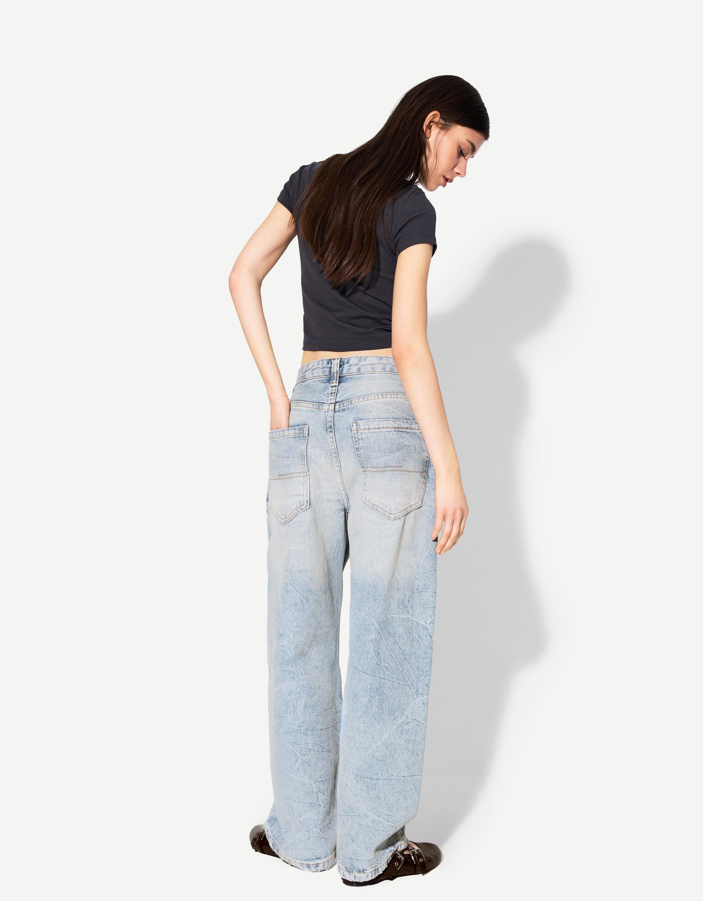 Bershka Skaterjeans Mit Weitem Bein Damen 38 Ausgewaschenes Blau