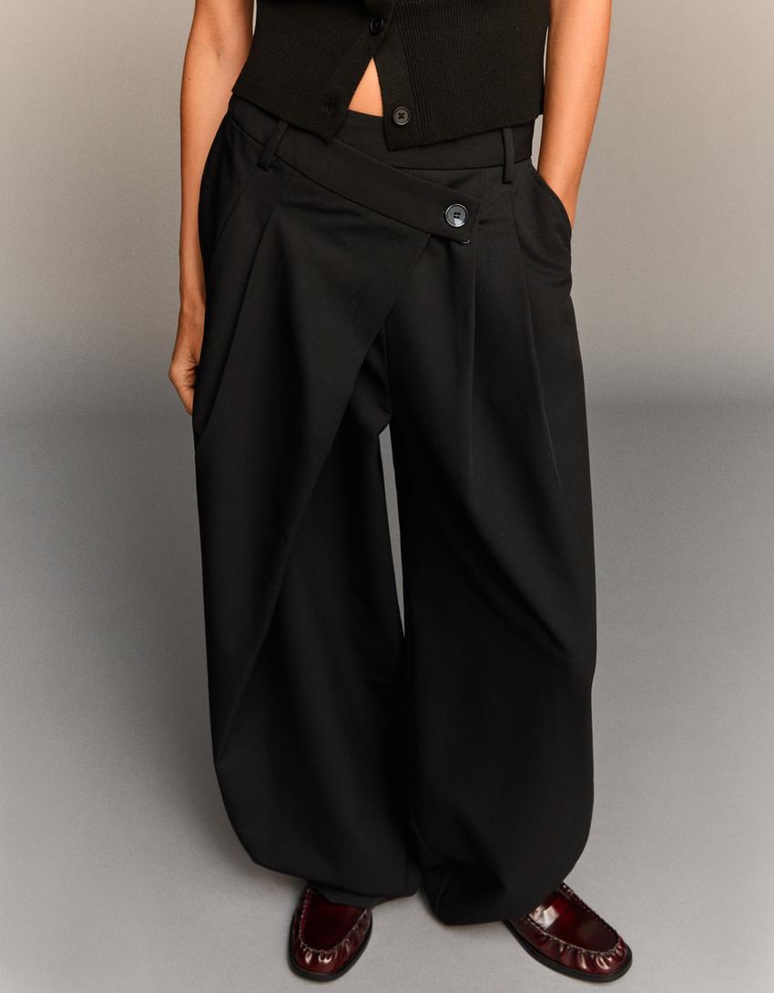 Pantalón tailoring cintura cruzada-Negro-1