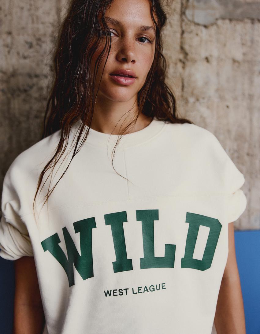 Moletom gola redonda estampado-Off-white