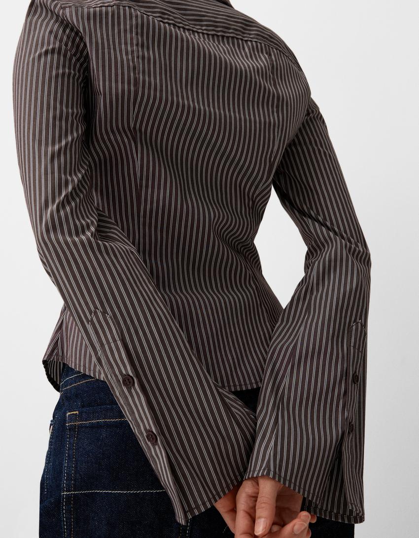 Chemise cintrée manches évasées-Marron