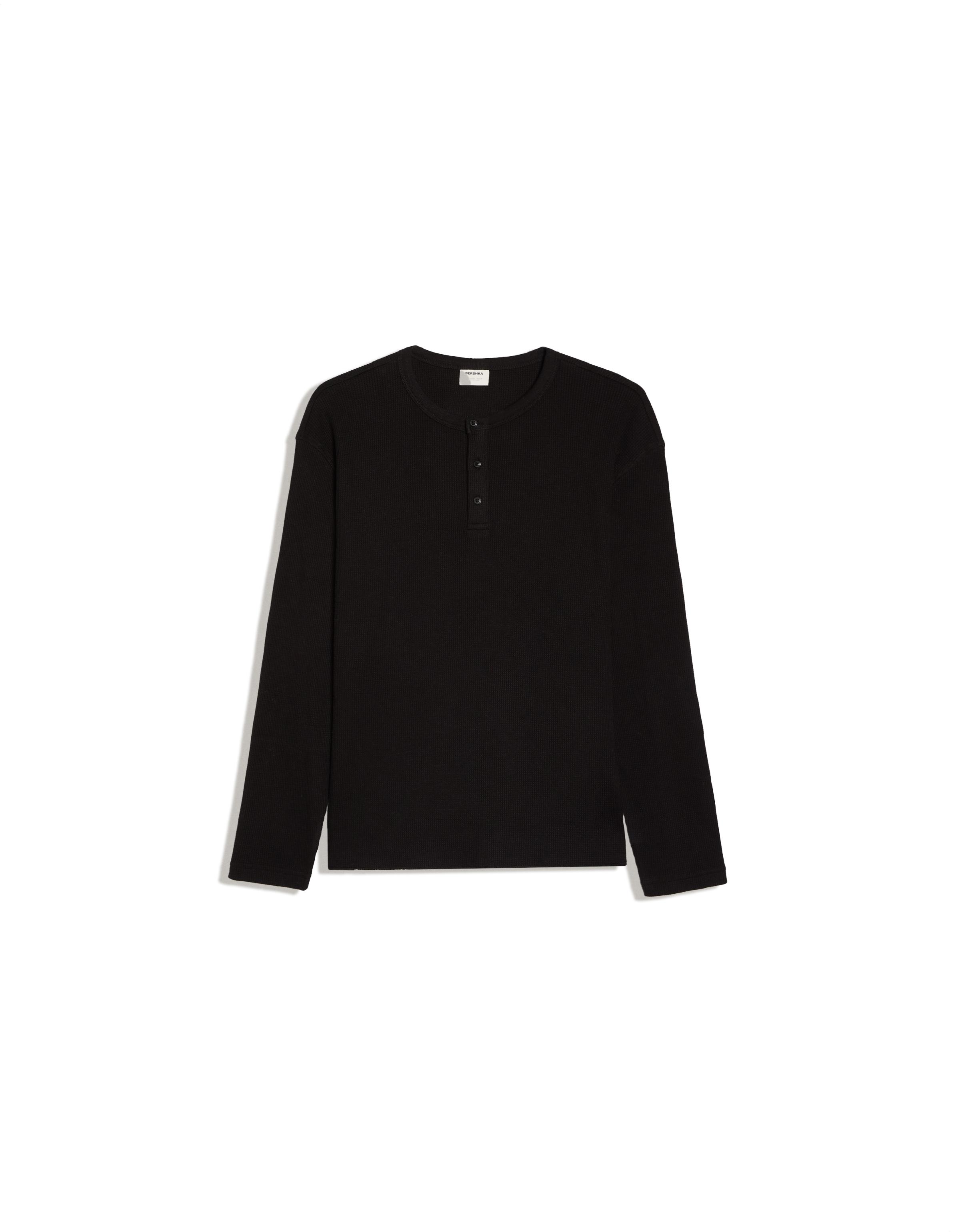 Slim fit long sleeve henley T-shirt — Black (alternate view)