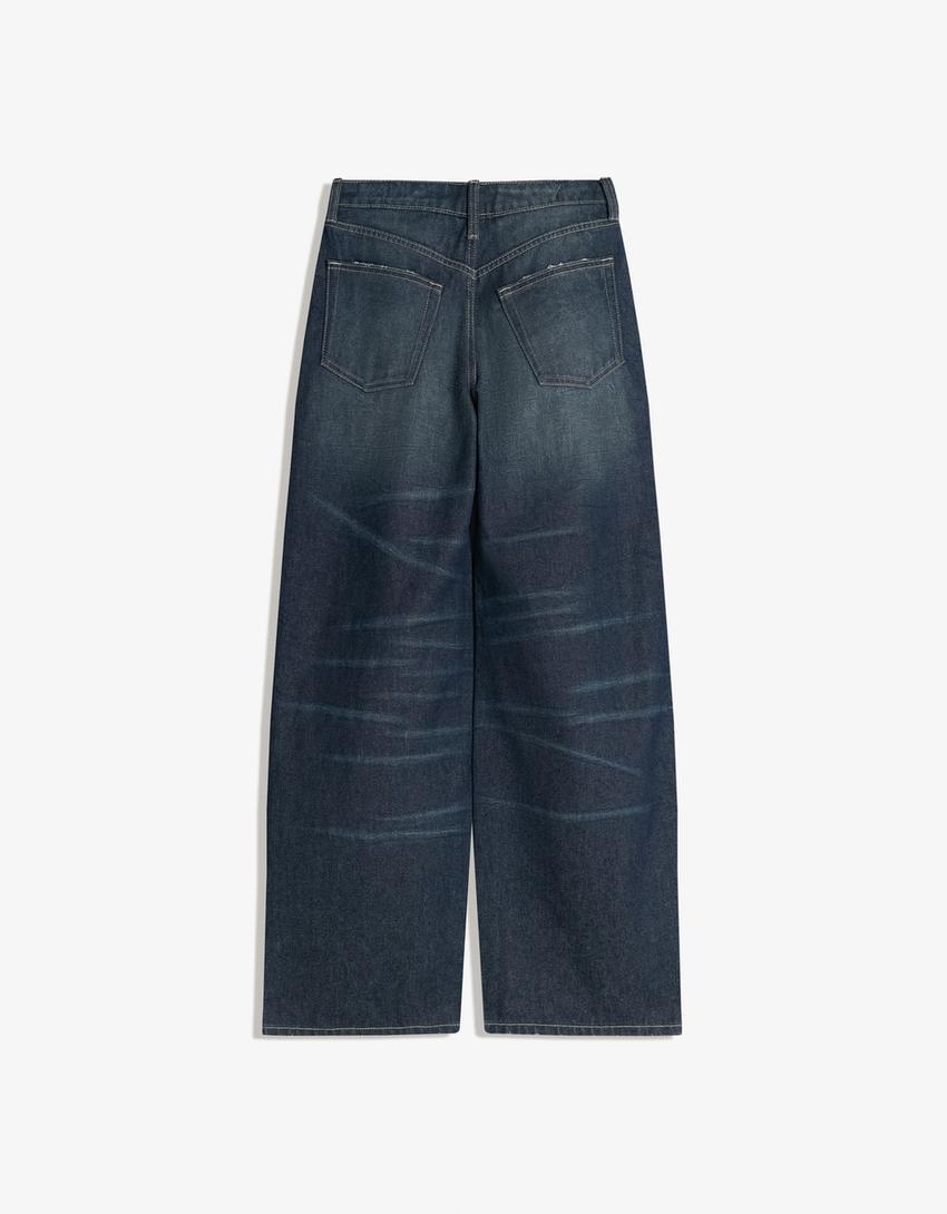 Jeans ample taille basse-Bleu lavé