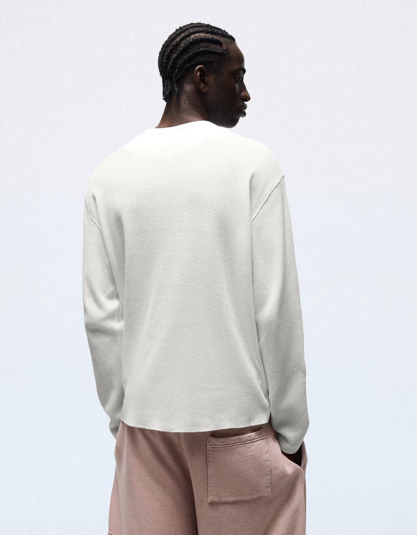 Slim-Fit Langarmshirt mit Knopfleiste-Weiss