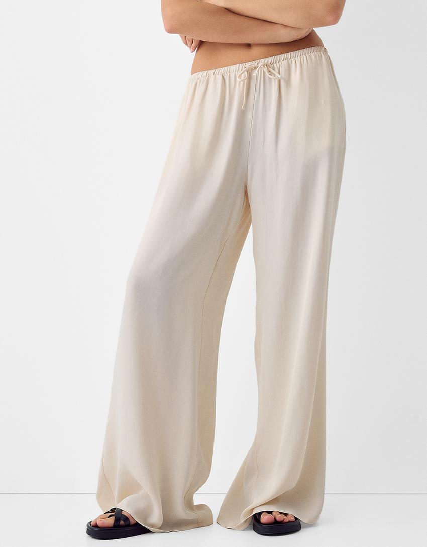 Wide-leg sateen pants-White-1