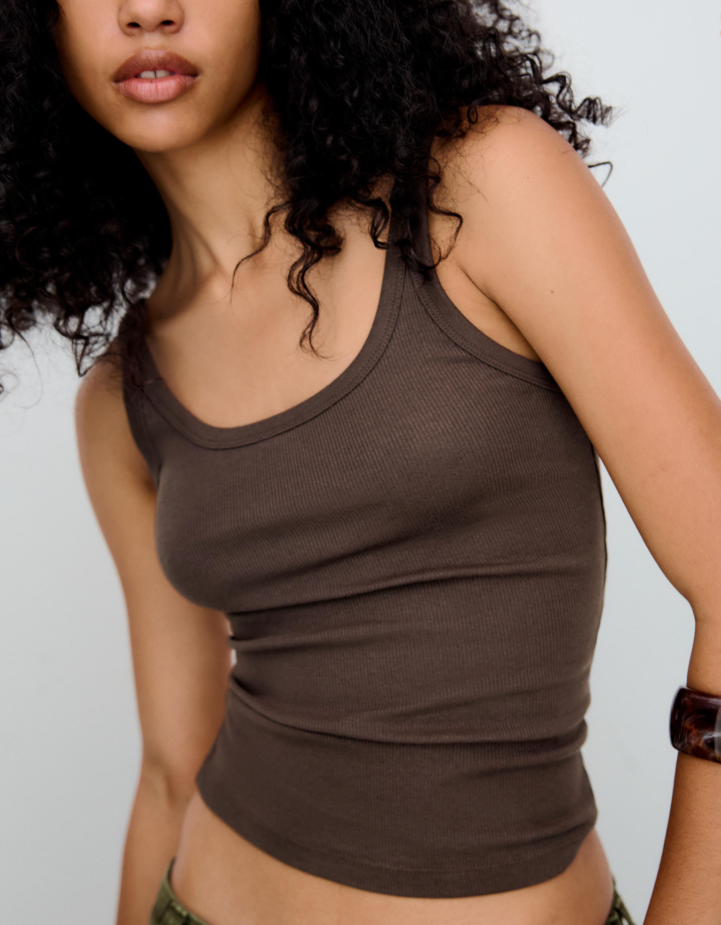 Ribbed vest top — Brown