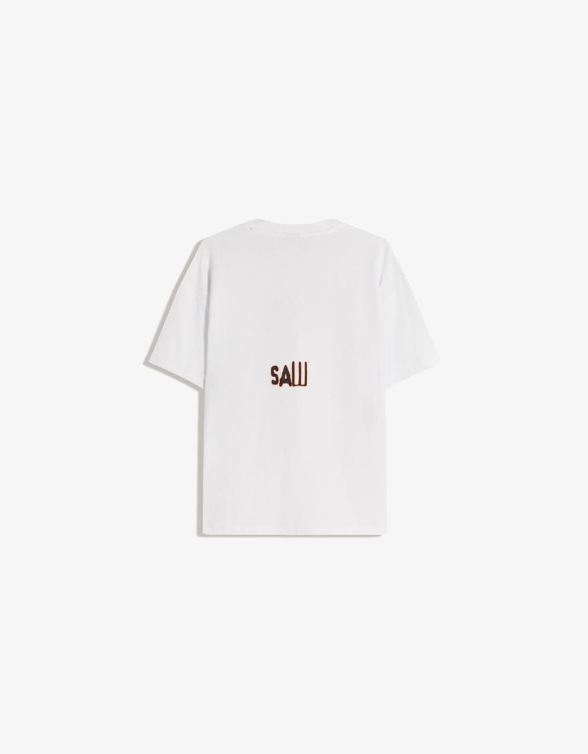 Saw kısa kollu baskılı tişört-Beyaz