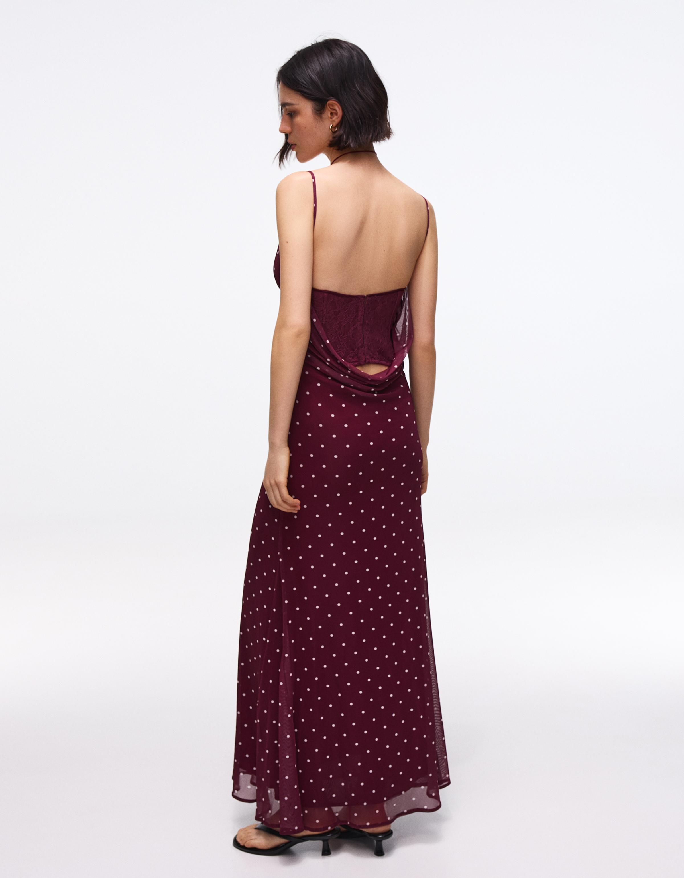 Midi dress with corset-style back and straps — Red