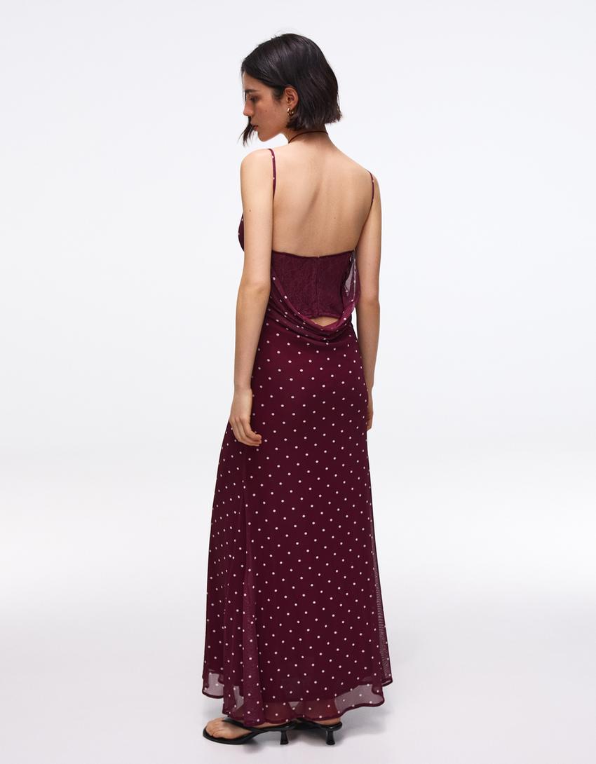 Strappy corset-back midi dress-Red