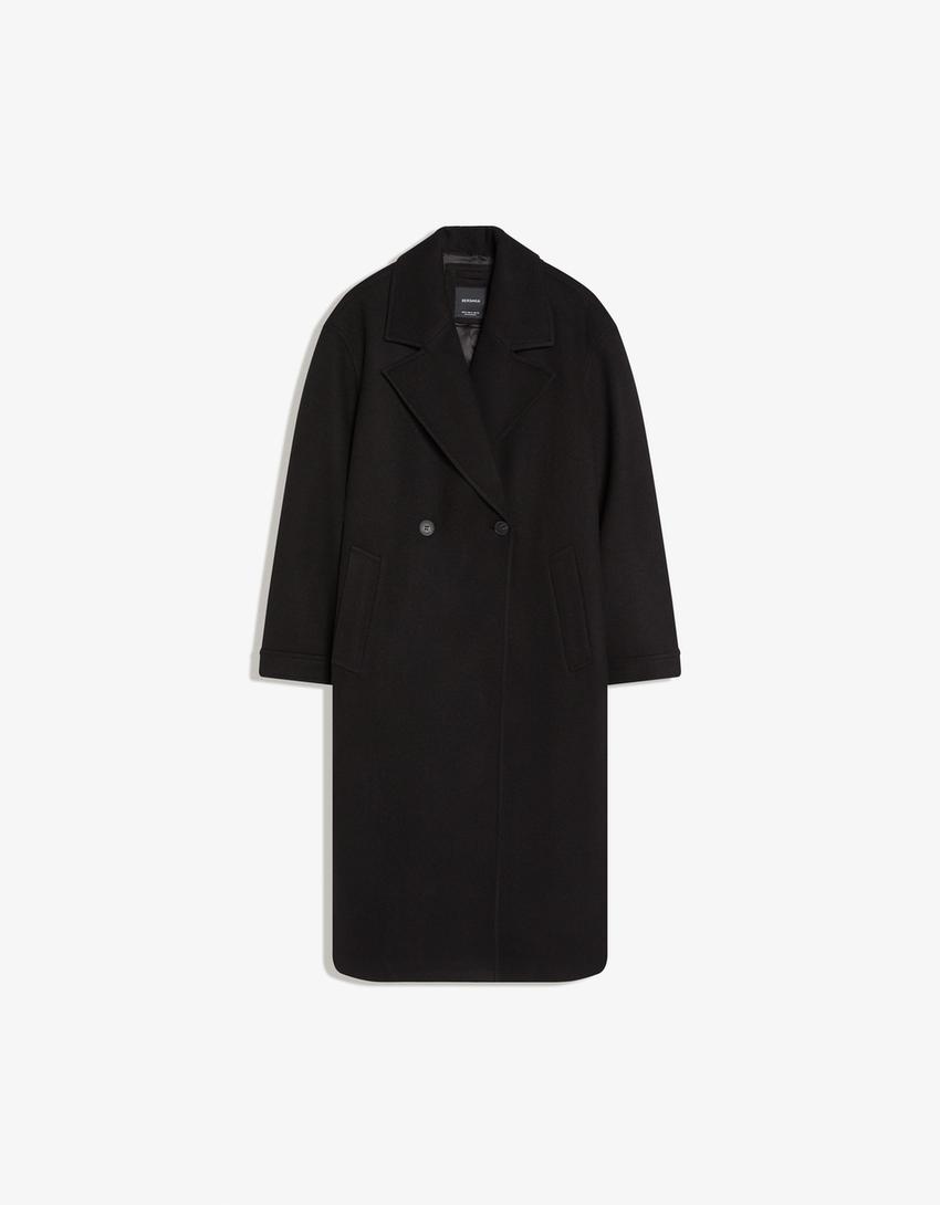 Cappotto doppiopetto soft touch-Nero