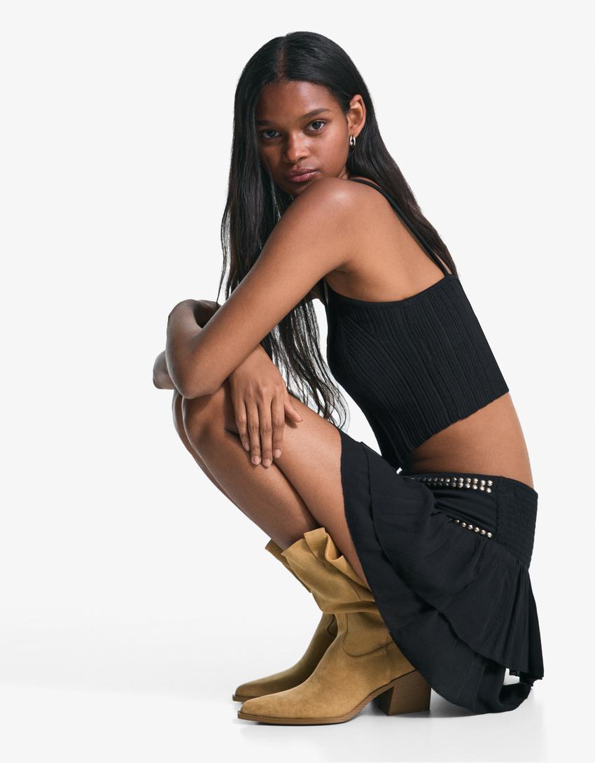 Kowbojki na obcasie-Beżowy