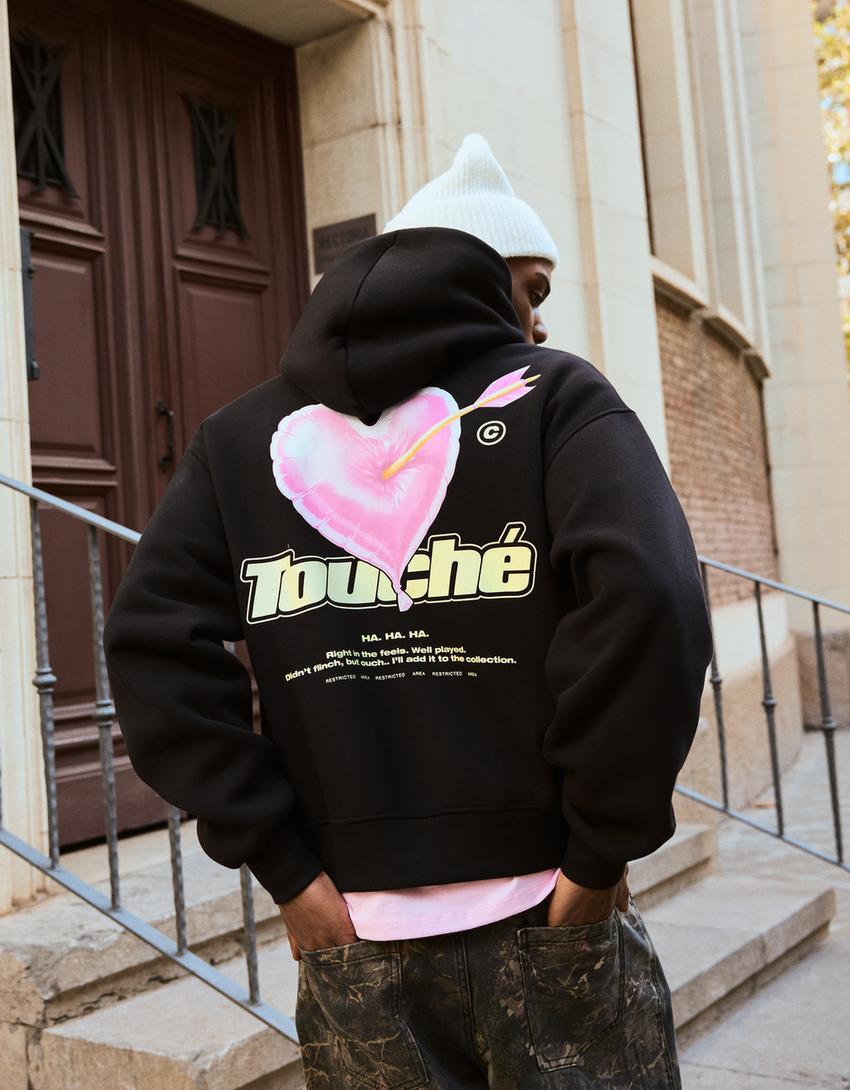 Hoodie met print-Zwart