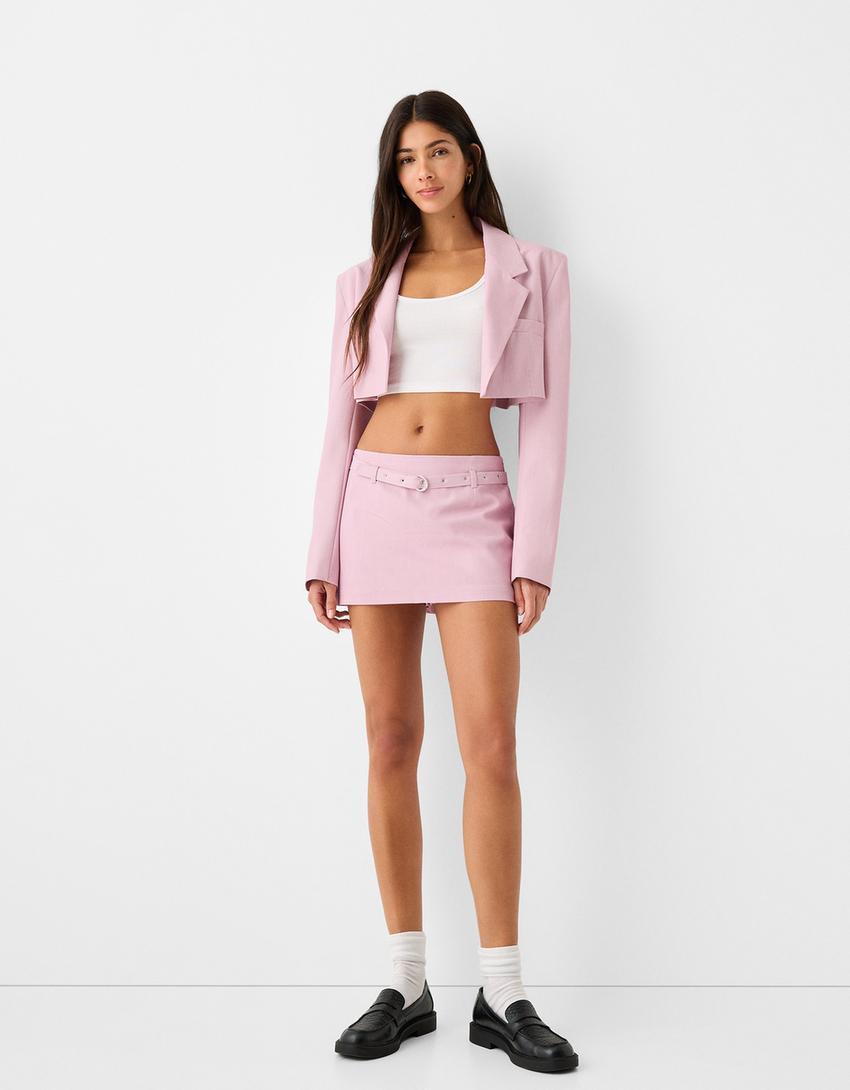 Mini skirt with buckled belt-Pink
