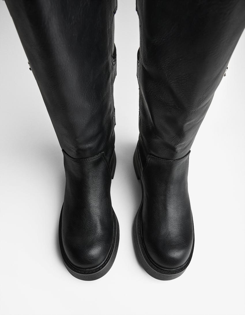 Bottes plates à boucles-Noir-1