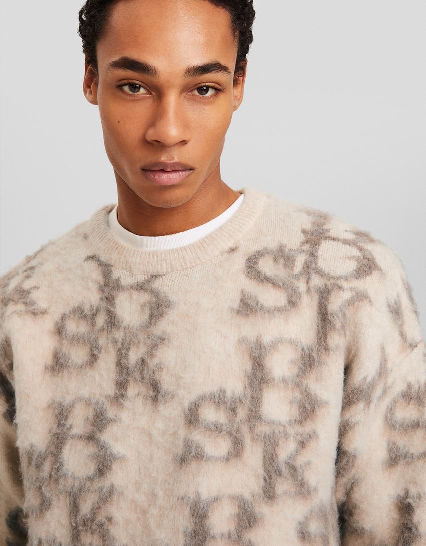 Pull fausse fourrure imprimé-Écru-2
