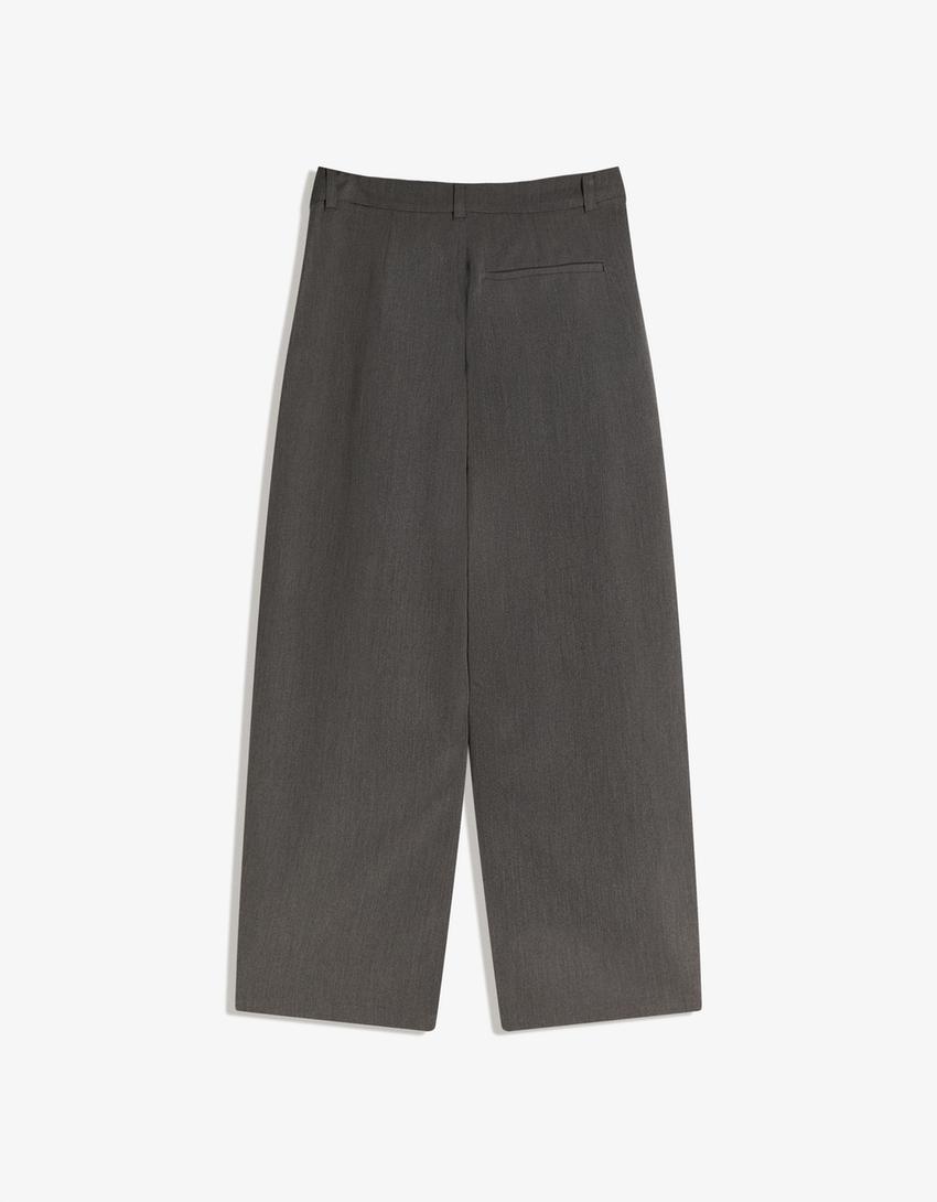 Tailoring broek met taille met overslag-Donkergrijs