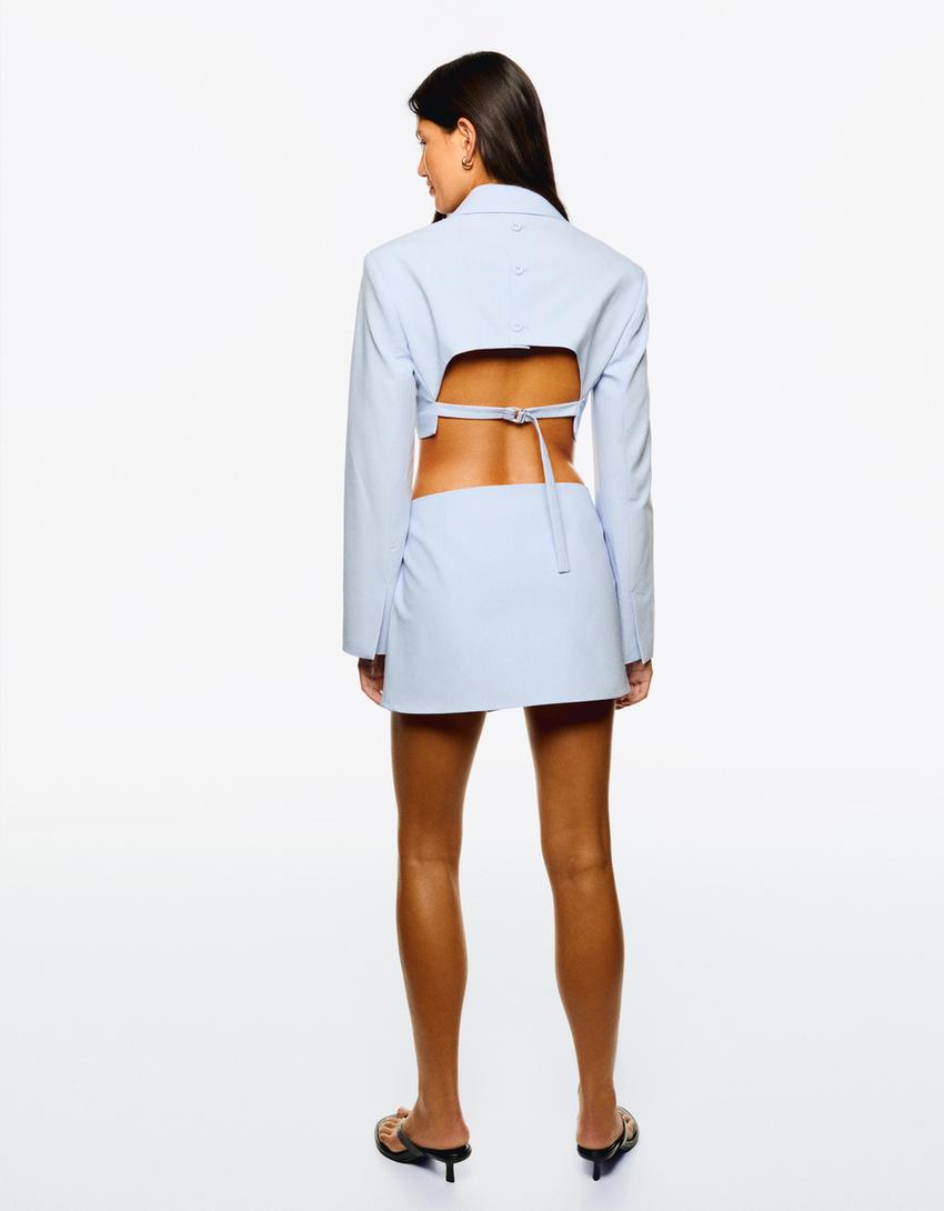 Mini skort with side buckle-Light blue-1