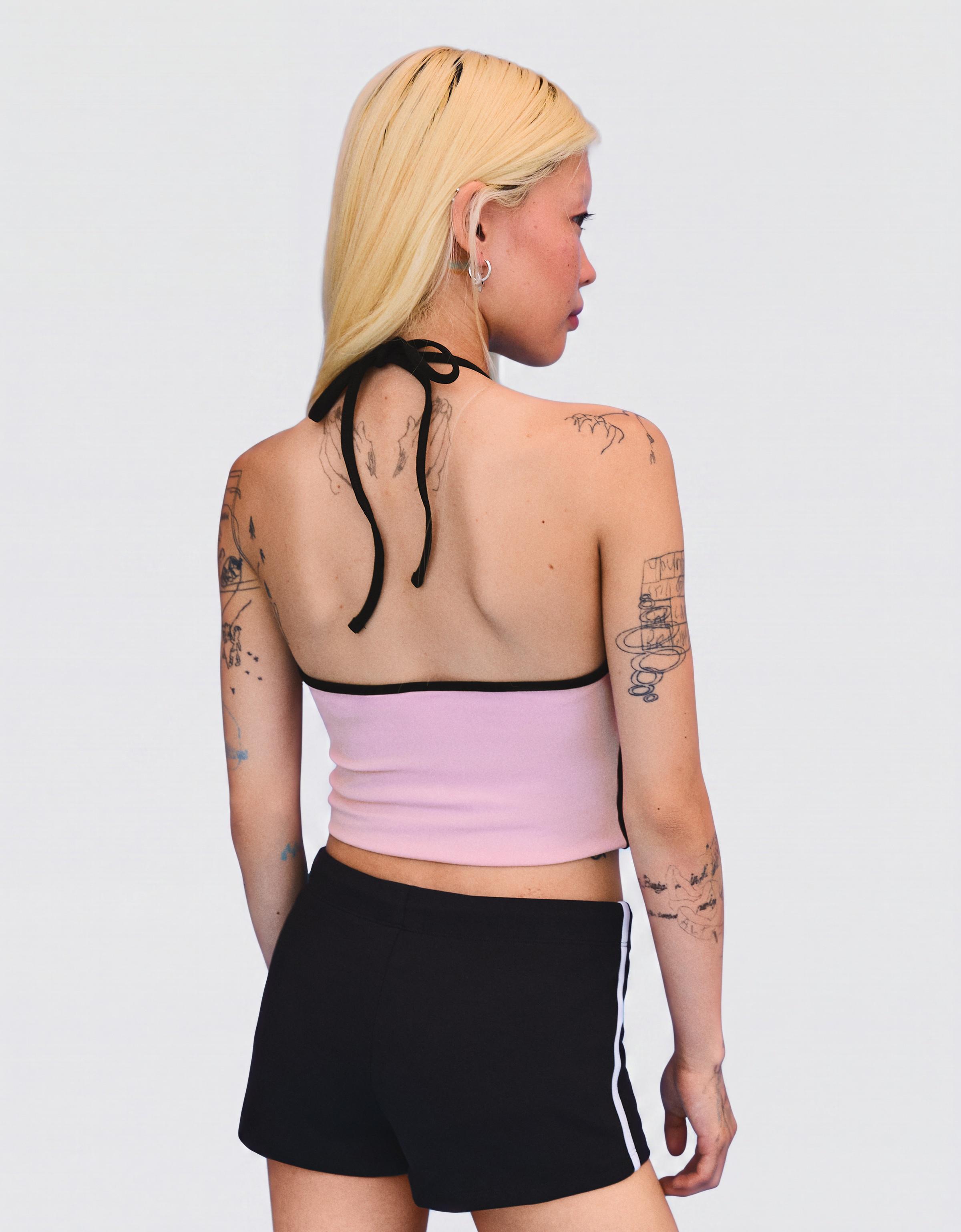Contrast print halter top — Pink