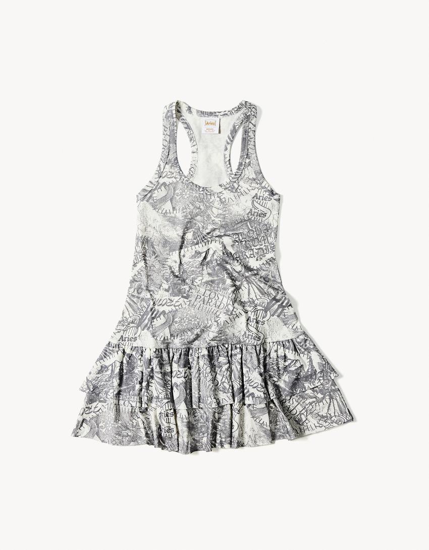 Mini-Trägerkleid ARIES X BERSHKA-Grbrochenes Weiss