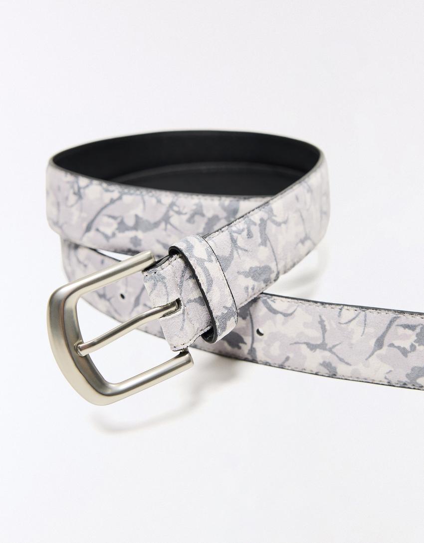 Leaf print belt-Mixed gray