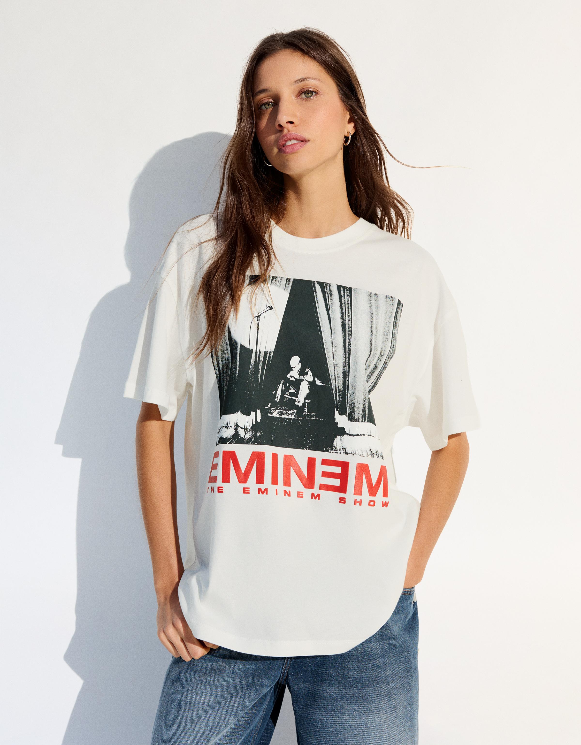 Camiseta Oversize Eminem Mujer L Blanco Roto