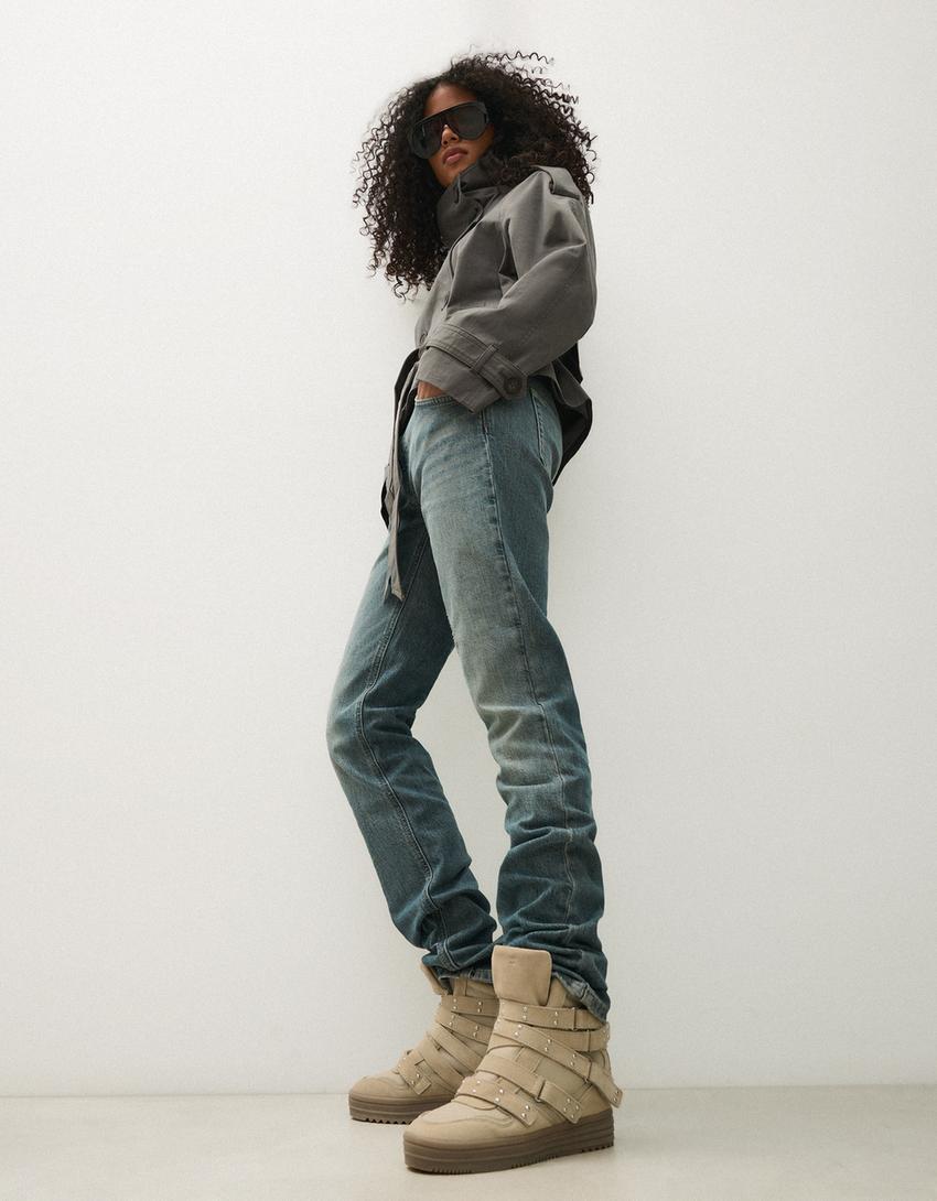 STUDDED HI-TOP SNEAKERS-SAND