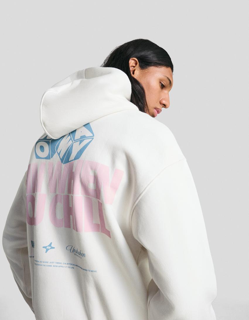 Kapuzen-Sweatshirt mit Print-Weiss