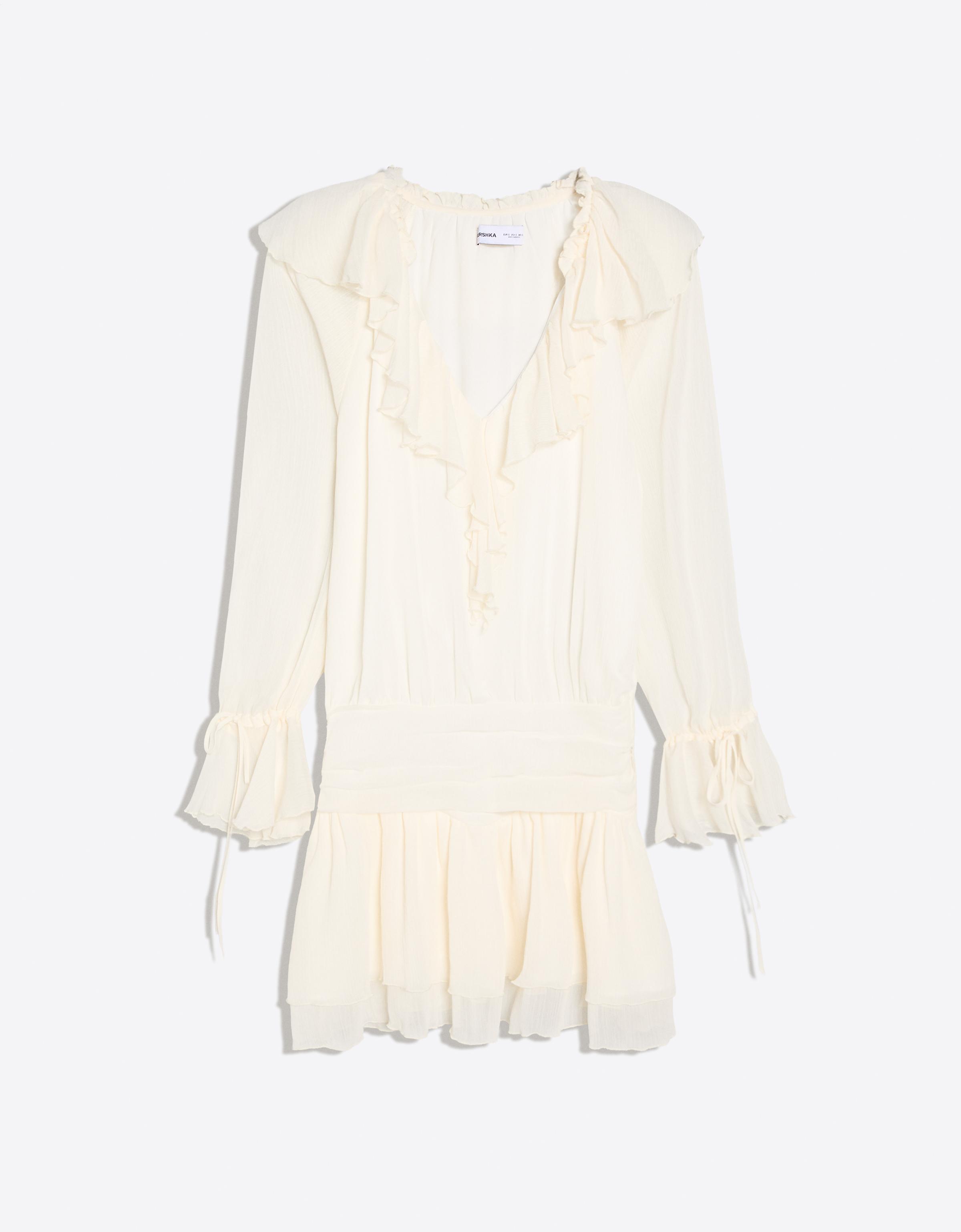 Mini dress with ruffles — White